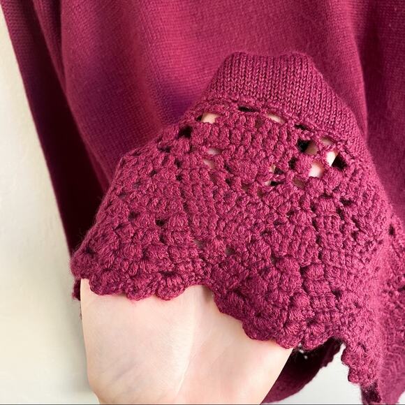 Vintage Made In Italy Merano Wool Maroon Crochet Lace Sweater - Picture 4 of 5